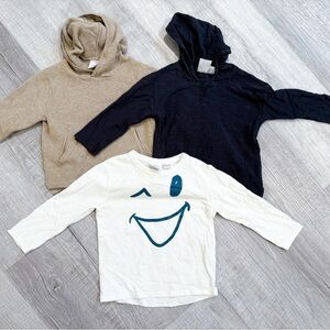 Zara Kids' Hoodie Trio with Smiley Tee - Beige, Dark Blue, White